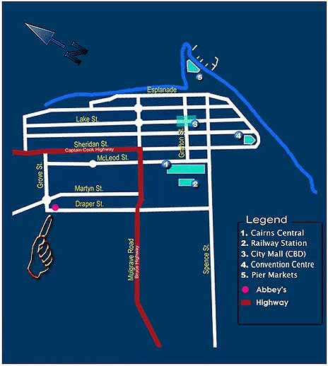 Abbey's location map - Cairns, FNQ, Australia